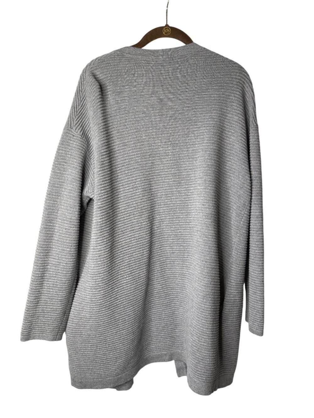 H&M Basic Open Front Cardigan Size M/L Ribbed Grey Cotton Blend - Picture 2 of 4